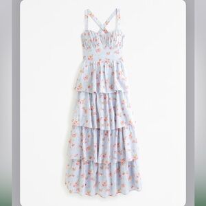 Abercrombie & Fitch blue floral Lace-Up Back Tiered Maxi Dress nwt large